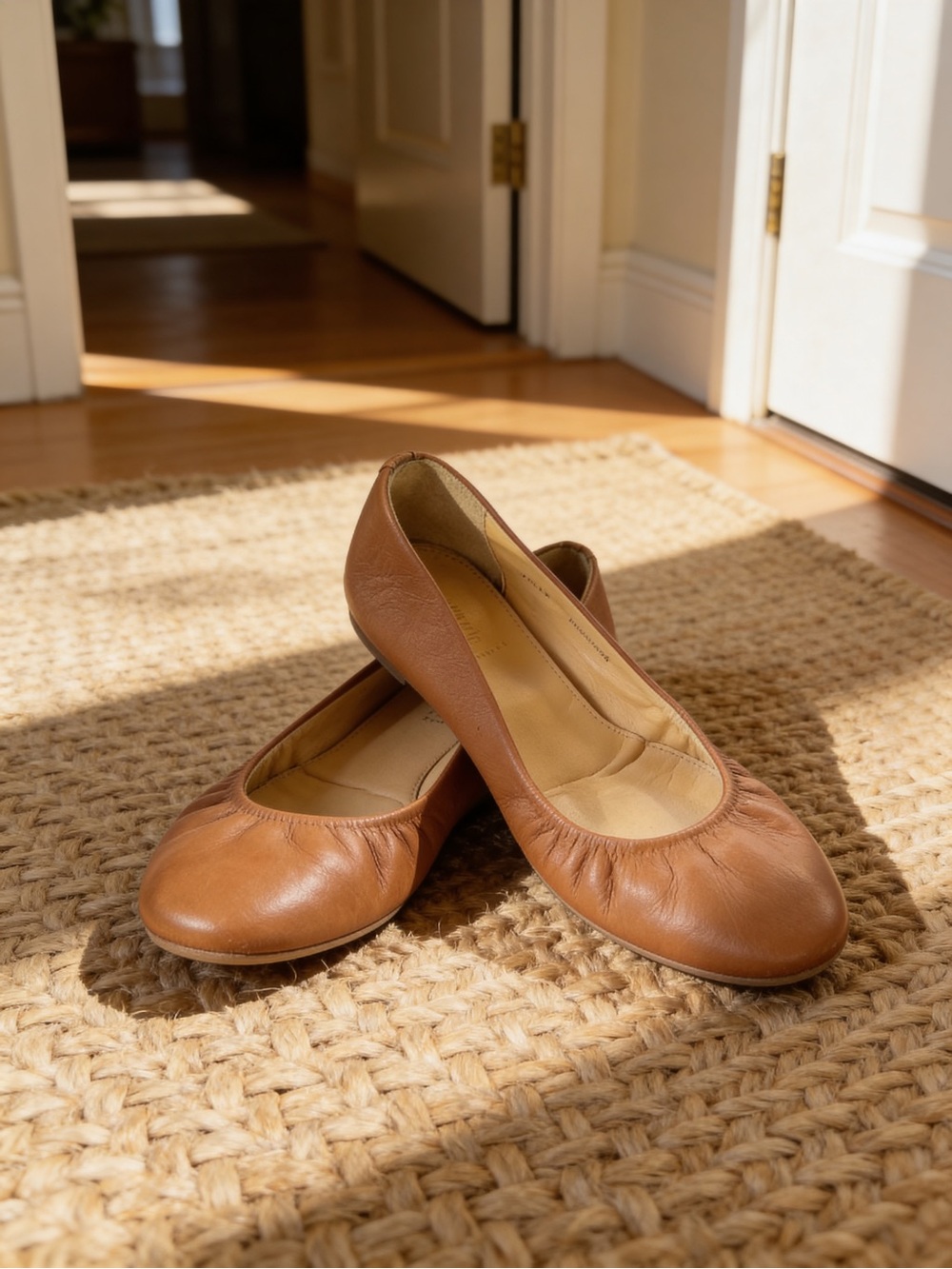 J. Crew Tan Leather Round-Toe Ballet Flats